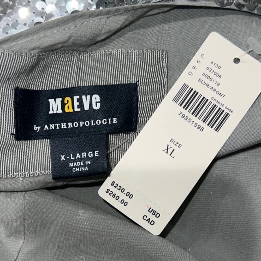 NEW Anthropologie Maeve Sequin One Shoulder Ruffle Midi Dress Silver - Picture 9 of 13